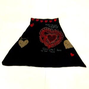 Desigual M Black Skirt Embroidered Red Hearts ❤️ Logo Design Excellent Condition